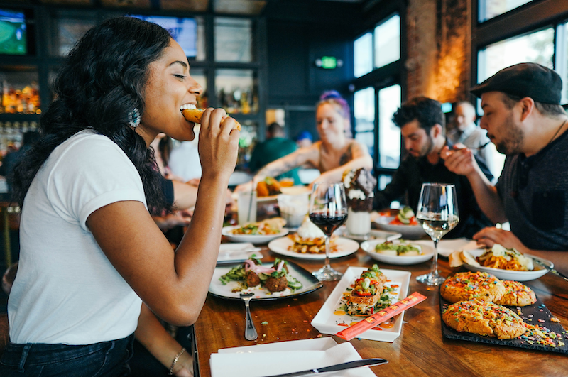 Customers eating in restaurants